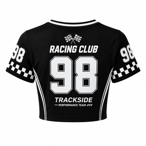 เสื้อเจอร์ซีย์แข่งรถผู้หญิง แขนสั้น ผ้าตาข่ายพิมพ์ลายตารางหมากรุกสีดำขาว แบบครอป  พร้อมสกรีนหมายเลขตามสั่ง สำหรับแฟนคลับรถแข่ง - Product Image 5