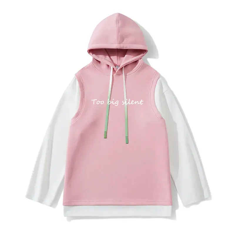 Customization Single Road Mens Oversized Fake Two-Piece Hoodie Embroidery logo double-sleeve hoodie for oversize