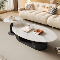 Table basse ovale en pierre frittée avec structure en fer, table d'appoint pour petit salon, mobilier de maison