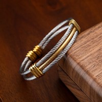 Bracelet en fil d'acier tressé en gros, bracelet sport minimaliste en acier inoxydable plaqué bicolore
