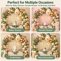 Kit de guirlande de ballons en latex mat de luxe, écologique, vert, rose nude, avec confettis dorés et autocollants papillons pour baby shower