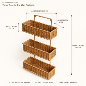 Étagère en paniers tressés <span class=keywords><strong>sans</strong></span> <span class=keywords><strong>perçage</strong></span> pour cuisine, garde-manger, salle <span class=keywords><strong>de</strong></span> bain, meuble-lavabo, balcon, avec trois paniers, paniers personnalisés - Product Image 3
