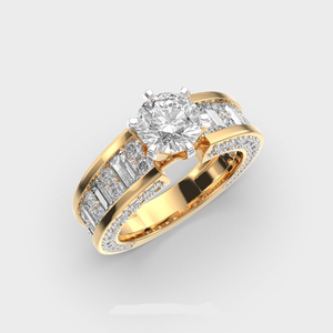 Anillo de Compromiso con Diamante Cultivado en Laboratorio de 1 Quilate, Oro Amarillo de 14K, Banda Ancha Estilo Baguette, Joyería Fina para Novia, Estilo Hip Hop, para Mujer, APRICOT JEWELS - Product Image 5