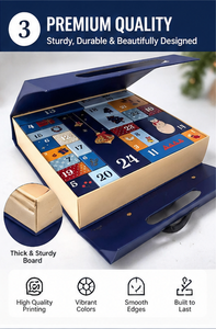 Caja de Regalo de Calendario de Adviento Azul Navideño con 24 Cajones Individuales, Asa e Impresión Personalizada - Product Image 3