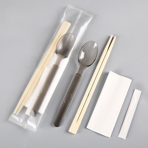 Tùy chỉnh dùng một lần thiết lập dao kéo nhà hàng takeout Đảng dao muỗng nĩa đũa nhựa bạc Flatware Kit với khăn ăn - Product Image 2