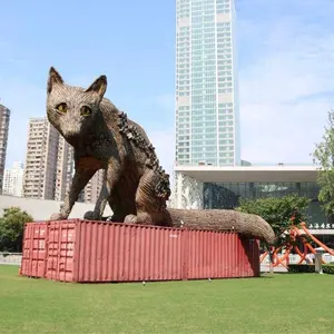 Patung dekorasi taman luar ruangan, patung simulasi ukuran hidup rubah besar patung hewan serat kaca
