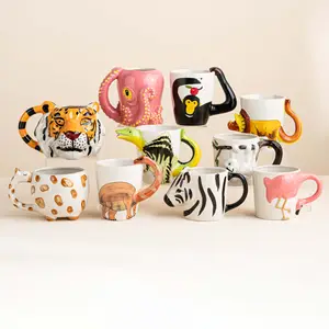 Ceramic Cocktail Mug Cup 3D Realistic Animal Pet Giraffe Tiger Head Monkey Hand Painted Wine Coffee Tea Shape Creative Beer