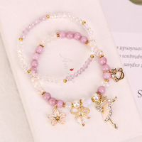 Bracelets tendance pour femmes avec breloque danseuse, perles de cristal, cordon élastique, nœud mignon et fleur de ballet