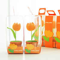Fleur artificielle tissée tulipe au crochet faite à la main plante en pot ornement de bureau pour les événements de vacances et les cadeaux