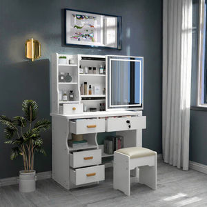 Pequeño tocador estilo moderno minimalista con paneles de madera, mueble de almacenamiento para dormitorio, pequeño mueble de maquillaje para sala de estar de hotel - Product Image 1