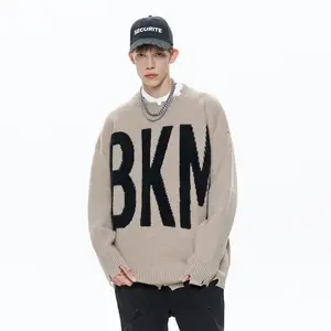 Benutzer definierte Winter Stricken Casual Kaschmir Wolle Baumwolle Übergroße Grafik Intarsia Pullover Rundhals ausschnitt Herren Pullover