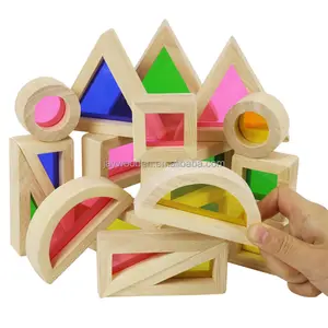 German standard Montessori Wooden Building Blocks Kaleidoscopic Stacking Tower for sensory Development Preschool Educational Toy