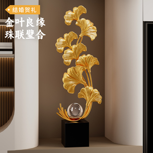 Escultura Metálica de Hoja de Ginkgo con Bola de Cristal Dorada, Decoración de Arte Moderno para Sala de Estar, Entrada, Mueble de TV - Product Image 5