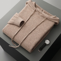 Sweat à capuche en pure laine pour homme, pull tricoté à capuche pour l'automne et l'hiver avec poches, logo personnalisé, vente en gros d'usine OEM ODM