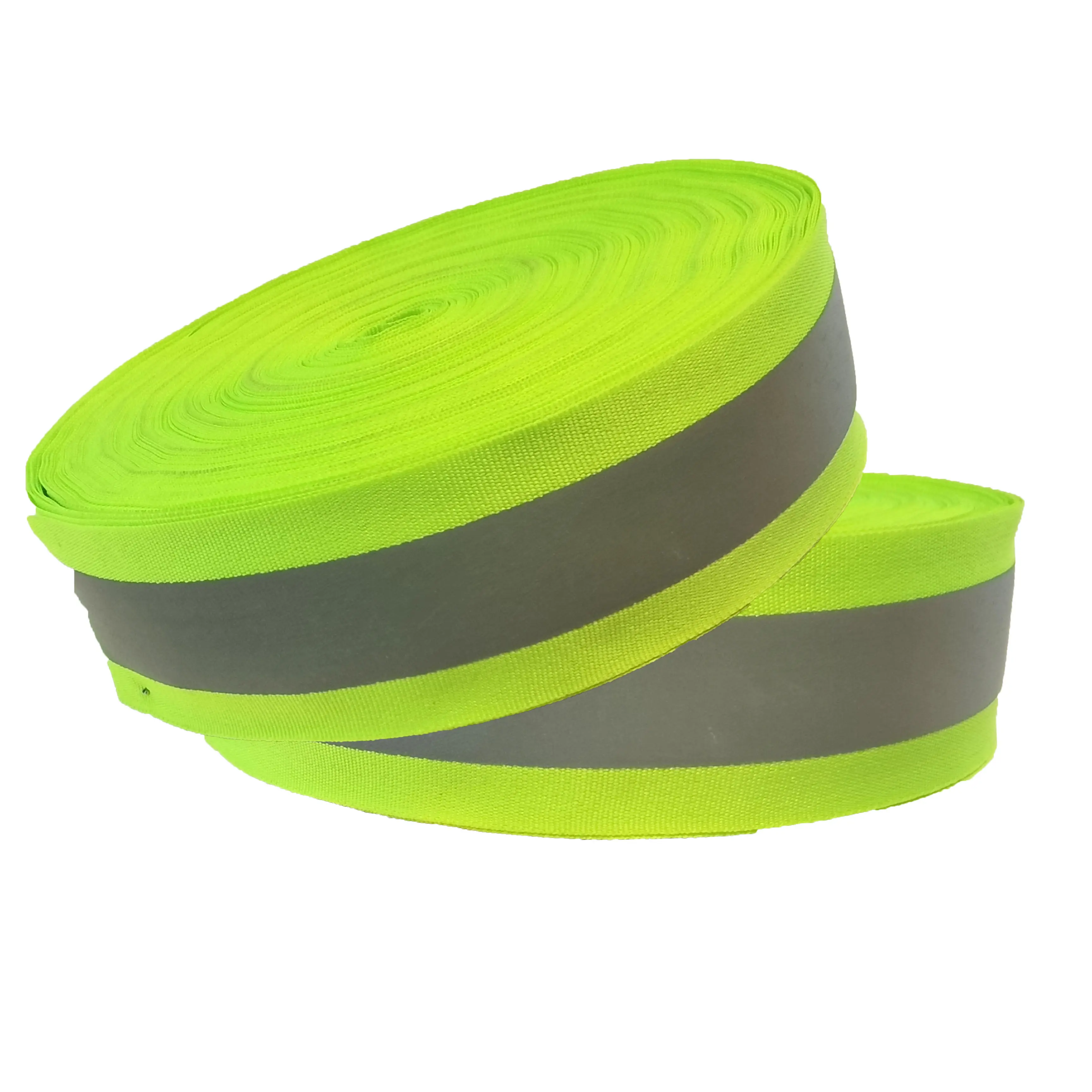 Latest fluorescence yellow webbing 5x2cm high visibility ribbon reflective tape for reflective safety clothing