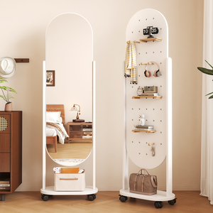 Full Length <b>Mirror</b> <b>With</b> Pegboard Storage Oval Standing Dressing <b>Mirror</b> For Bedroom And Living Room Multifunctional <b>Wardrobe</b> - Product Image 1