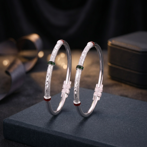 925 Sterling <b>Silver</b> Bangles for Ladies Elegant Sparkle Diamond Cut Adjustable Kada Set Traditional Meenakari Jewelry for Women - Product Image 3