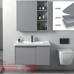 <b>Grey</b> Wall Mounted Aluminum <b>Bathroom</b> Vanity Set With <b>Mirror</b> <b>Cabinet</b> And Ceramic Integrated Basin - Product Image 3