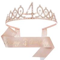 Set de Corona y Diadema de Cristal con Pedrería en Oro Rosa para Cumpleaños, Accesorios para el Cabello Unisex, Decoración para Fiestas