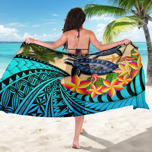Tahití Sarong Toallas de playa de verano Tortuga Polinesia Plumeria Azul Impresión 3D Sarongs Traje de baño Playa Pareo Traje de baño Envoltura Cubrir - Product Image 3