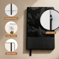 Carnet moderne personnalisé A5 en cuir PU noir camouflage avec couverture rigide, porte-stylo, bande élastique et poche intérieure