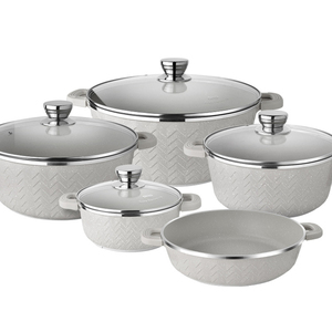 Zogifts-Juego de utensilios de cocina de granito de aluminio fundido redondo de 9 piezas, olla antiadherente con cubiertas transparentes - Product Image 4