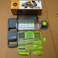 Penjualan Terlaris 14 in 1 Manual Mandoline Slicer Plastik Logam Parutan Buah Pengiris Bawang Alat Dapur Mesin Pemotong untuk Bawang Putih
