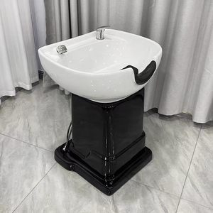 Lavacabezas vertical de cerámica para salón de belleza, con asiento y sistema de descarga rápida - Product Image 6