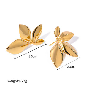 <span class=keywords><strong>Pendientes</strong></span> antialérgicos de hoja de oro giratorio Vintage Ins para mujer, <span class=keywords><strong>pendientes</strong></span> de hoja de acero inoxidable chapados en oro de 18 quilates para banquete - Product Image 6