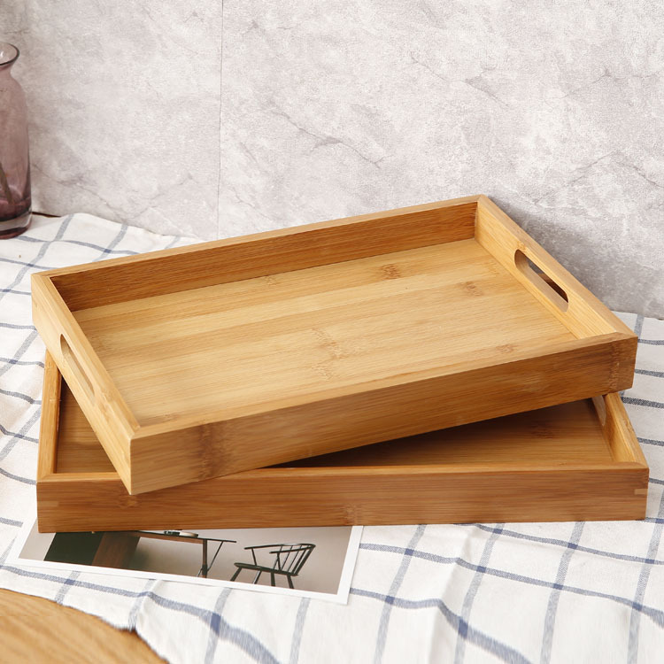 Оптовая продажа, современный поднос для завтрака из натурального дерева с ручками