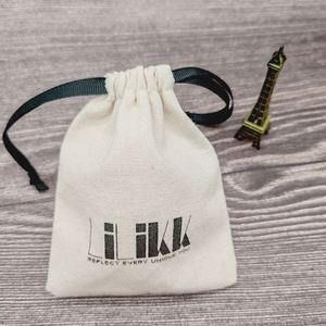 Customized Logo Print Organic Dust Bag Recyclable Cotton <b>Drawstring</b> <b>Pouch</b> Small Cotton <b>Drawstring</b> Jewelry <b>Pouch</b> Bag With Ribbon - Product Image 3
