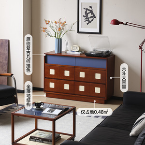 ตู้ลิ้นชักไม้เนื้อแข็งสไตล์วินเทจ บาวเฮาส์ สีสันตัดกันแบบเรโทร ตู้ข้างเตียงสำหรับห้องนั่งเล่นและห้องนอน - Product Image 5