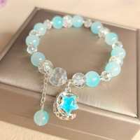 Bracelet en perles de verre bleu en gros, breloque cœur en cristal, bijoux faits main élégants pour femmes et filles, cadeau