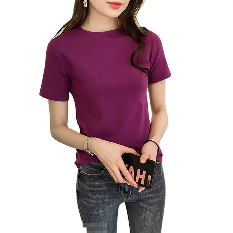 เสื้อเชิ้ตแขนสั้นทรงสลิมสำหรับผู้หญิง,เสื้อยืดสีพื้นดีไซน์เรียบง่ายสินค้าใหม่ปี2022