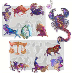 2 ensembles de moules en silicone pour la fonte de résine pour les 12 signes du zodiaque, boucles d'oreilles, accessoires, pendentifs, décoration de la maison - Product Image 1