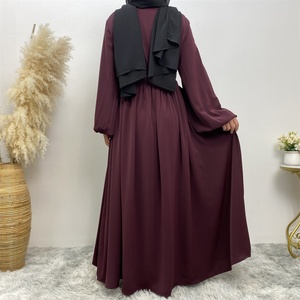 6692# New Solid Color Closed Abaya Long Sleeve Modest Muslim Pregnancy Abayas With Front Zip Attached Small <b>String</b> Belt 6 Colors - Product Image 2