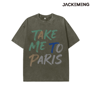 เสื้อยืดโอเวอร์ไซส์ผ้าฝ้ายล้างสีสไตล์เรโทร พิมพ์ลายข้อความแบบแปรงทาสีหลากสี  "พาฉันไปปารีส" เสื้อยืดลำลองสไตล์เรโทร สินค้าจากอเมริกา - Product Image 6