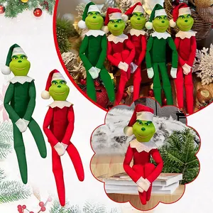 Dekorasi Natal, Monster bulu hijau, dekorasi Elf Halloween, dekorasi Elf labu