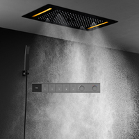 Ensemble de douche mural thermostatique en laiton brossé avec LED multifonction, effet pluie, cascade et brume pour salle de bain