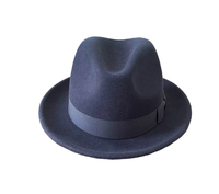 CLN6301 Chapeau Fedora en feutre 100% laine à devant plissé, avec bande en ruban gros-grain et bandeau anti-transpiration réglable en velcro, pour l'extérieur