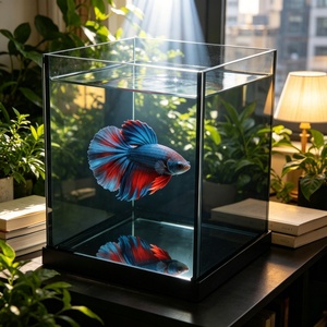 Nouvel Aquarium de Bureau Moderne Noir 2026 avec Filtration Arrière, Mini Aquarium Nano en Verre Haute Transparence pour Écosystème de Poissons Betta - Product Image 1