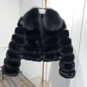 high quality Wholesale Winter Ladies Sexy Genuine Real fox fur collar Short Style OEM Factory Custom Women Real Fox Fur Coat