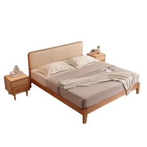 Modern Minimalist Solid Wood Bed With Upholstered <b>Headboard</b> 1.5M 1.8M Nordic Style Double Bed For Bedroom - Product Image 2