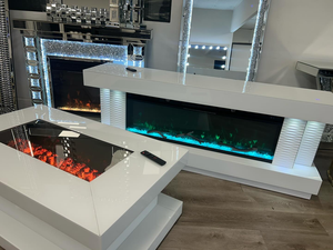 OEM &amp; ODM Modern Luxury White Sparkling Crushed Diamond <strong>Rectangle</strong> Mirrored <strong>Coffee</strong> <strong>Table</strong> with Fireplace - Product Image 3