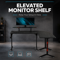 Bureau de jeu AOR RGB LED en fibre de carbone, table de jeu PC à domicile, bureau ergonomique avec cadre métallique, porte-gobelet, crochet pour casque, vente en gros d'usine
