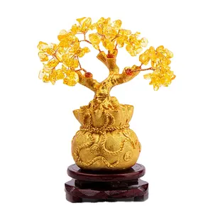 マネーツリー中国風水ゴールデンフォーチュンツリー風水ツリー盆栽スタイルの幸運と富のための装飾風水