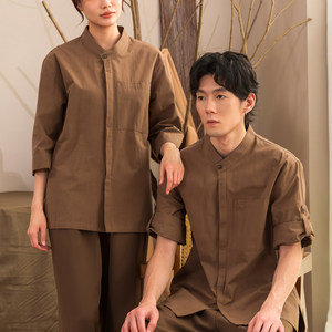 Yilong 2026 Uniforme de travail pour <span class=keywords><strong>homme</strong></span> en soie style montagne, pour personnel d'hôtel, salon de thé <span class=keywords><strong>japonais</strong></span>, café, et chemise-<span class=keywords><strong>tablier</strong></span> de responsable - Product Image 3