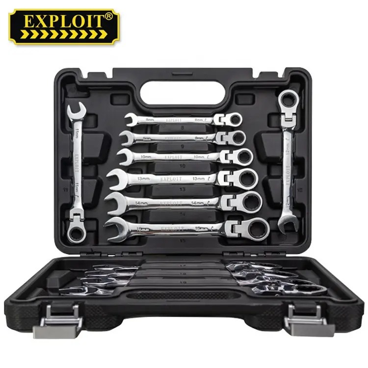 Wholesale Heavy Duty Hand Tool Portable Chrome Vanadium 12PCS Adjustable Combination Ratchet Spanner Wrench Set With Plastic Box