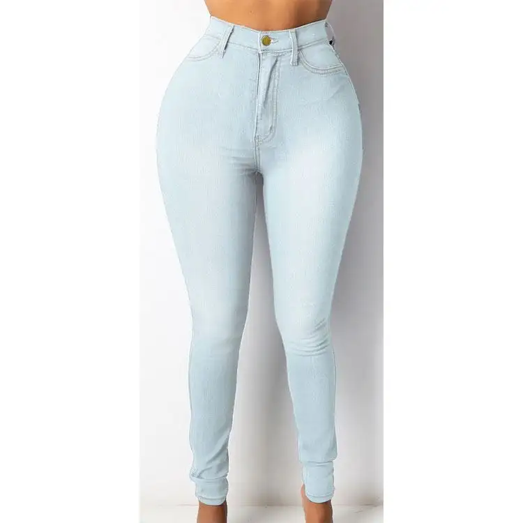 سروال جينز نسائي جديد سراويل جينز مطاطية عالية الخصر جينز نحيف S M L XL XXL مطهر غير رسمي عالي الخصر محبوك مقبول