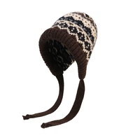 Bonnet en tricot acrylique jacquard vintage avec cache-oreilles pour femme, épais et chaud pour l'hiver